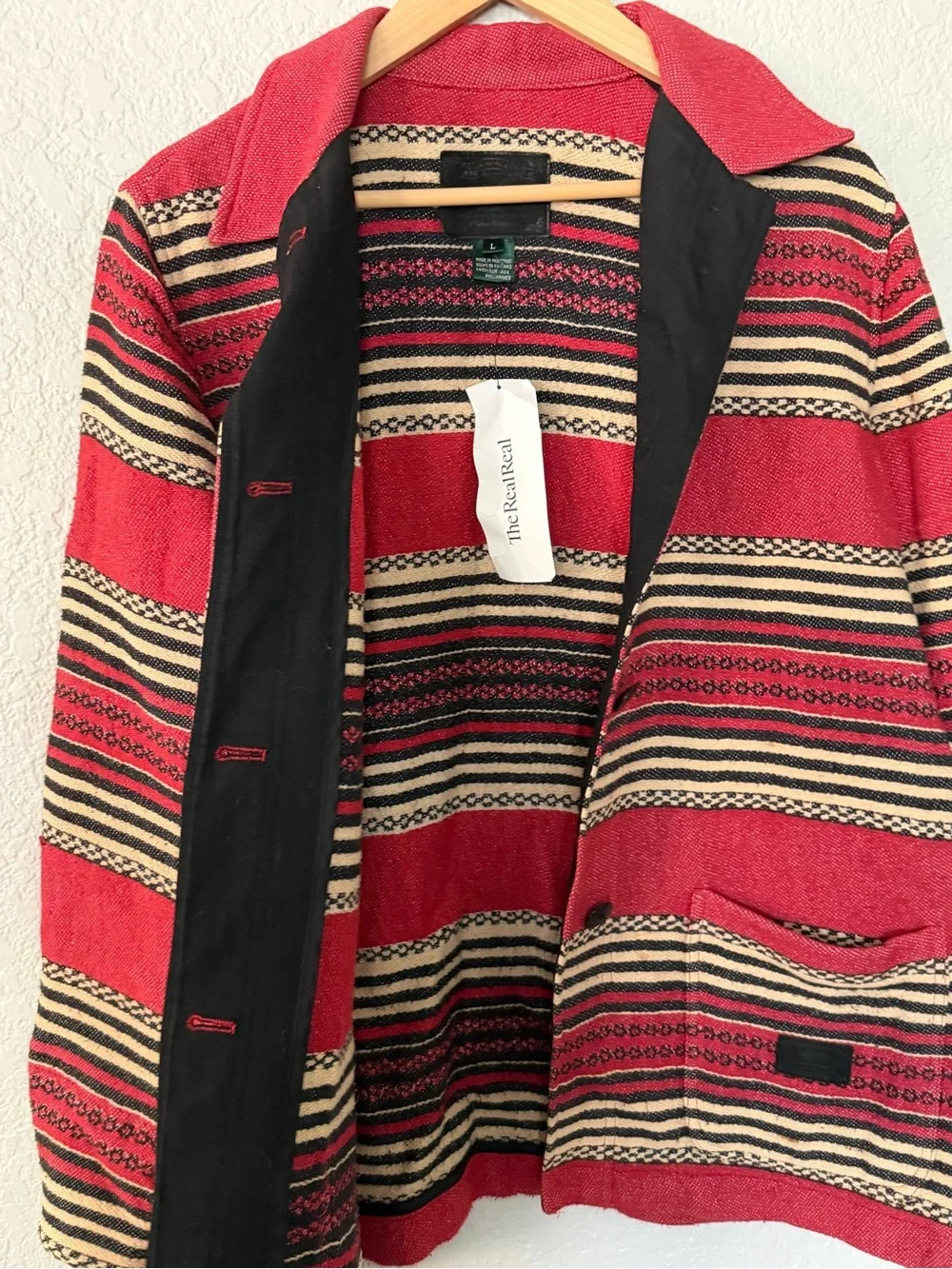 Ralph Lauren Black Label Red Striped Pea Coat Safari Outfitters Size Large - Picture 3 of 8